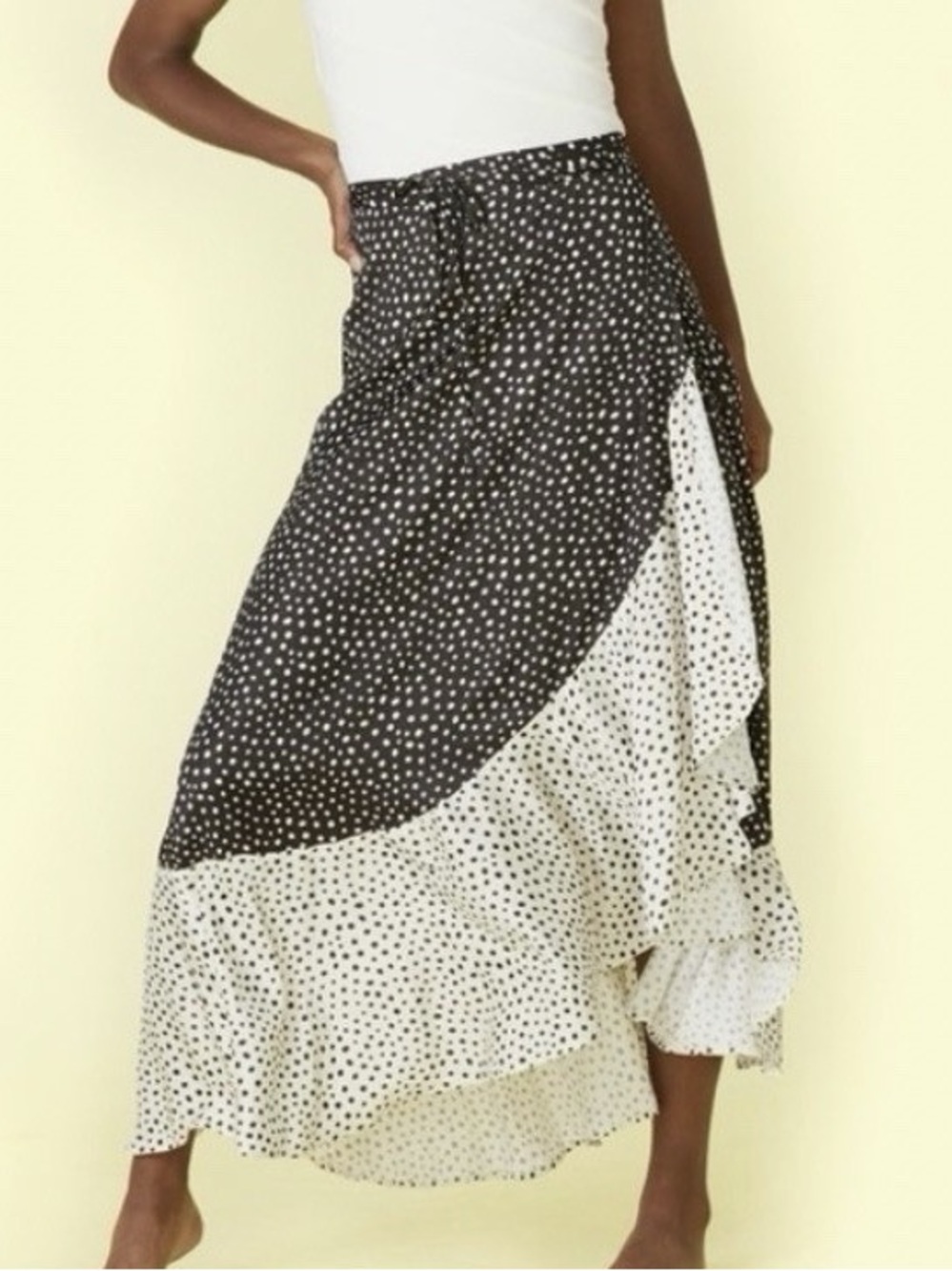 summersalt Black & White Polka Dot Tiered Maxi Skirt